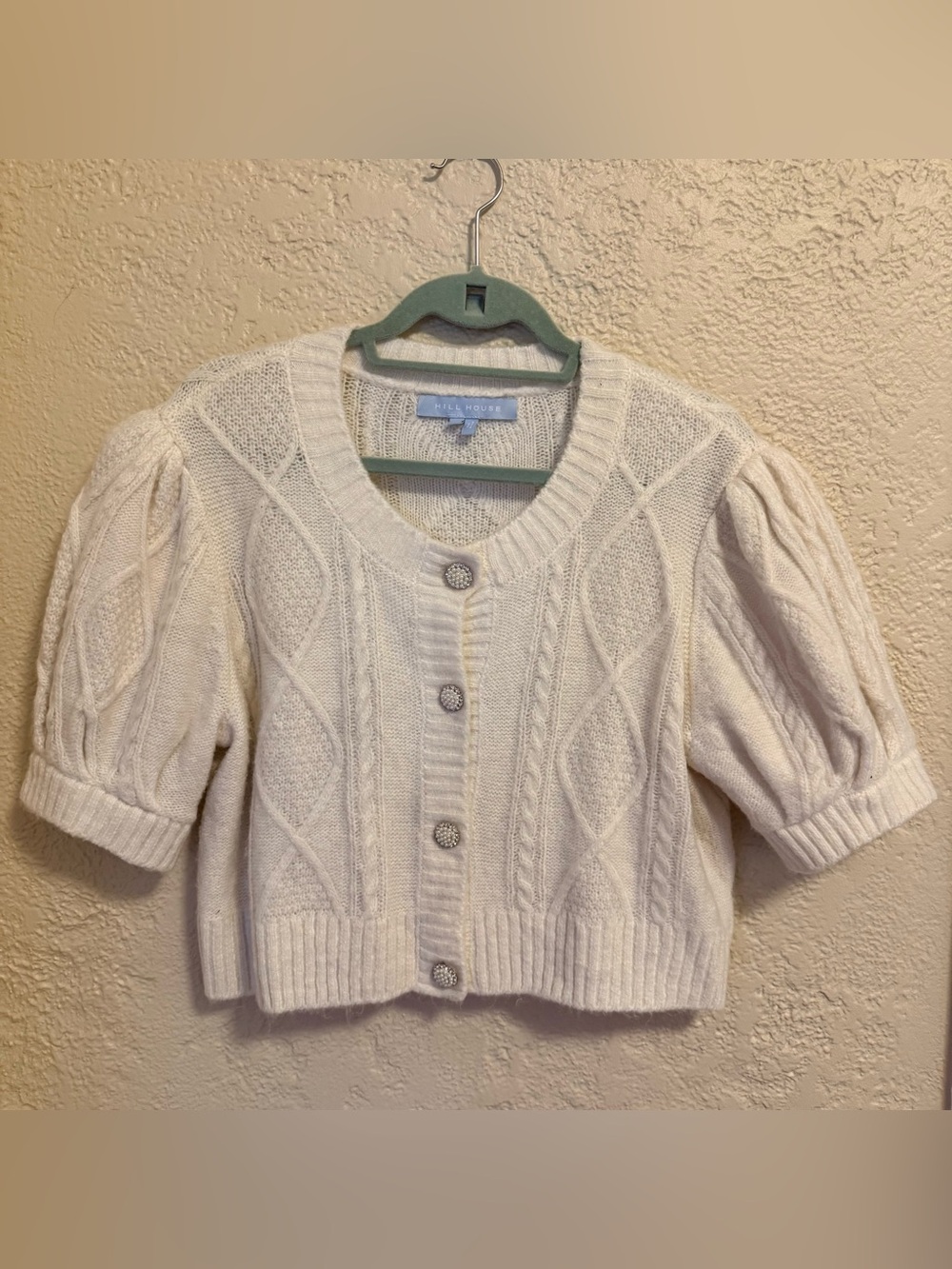 Hill House Ollie Sweater. XL. Cropped Cozy Cable-Knit Cardigan - Cream